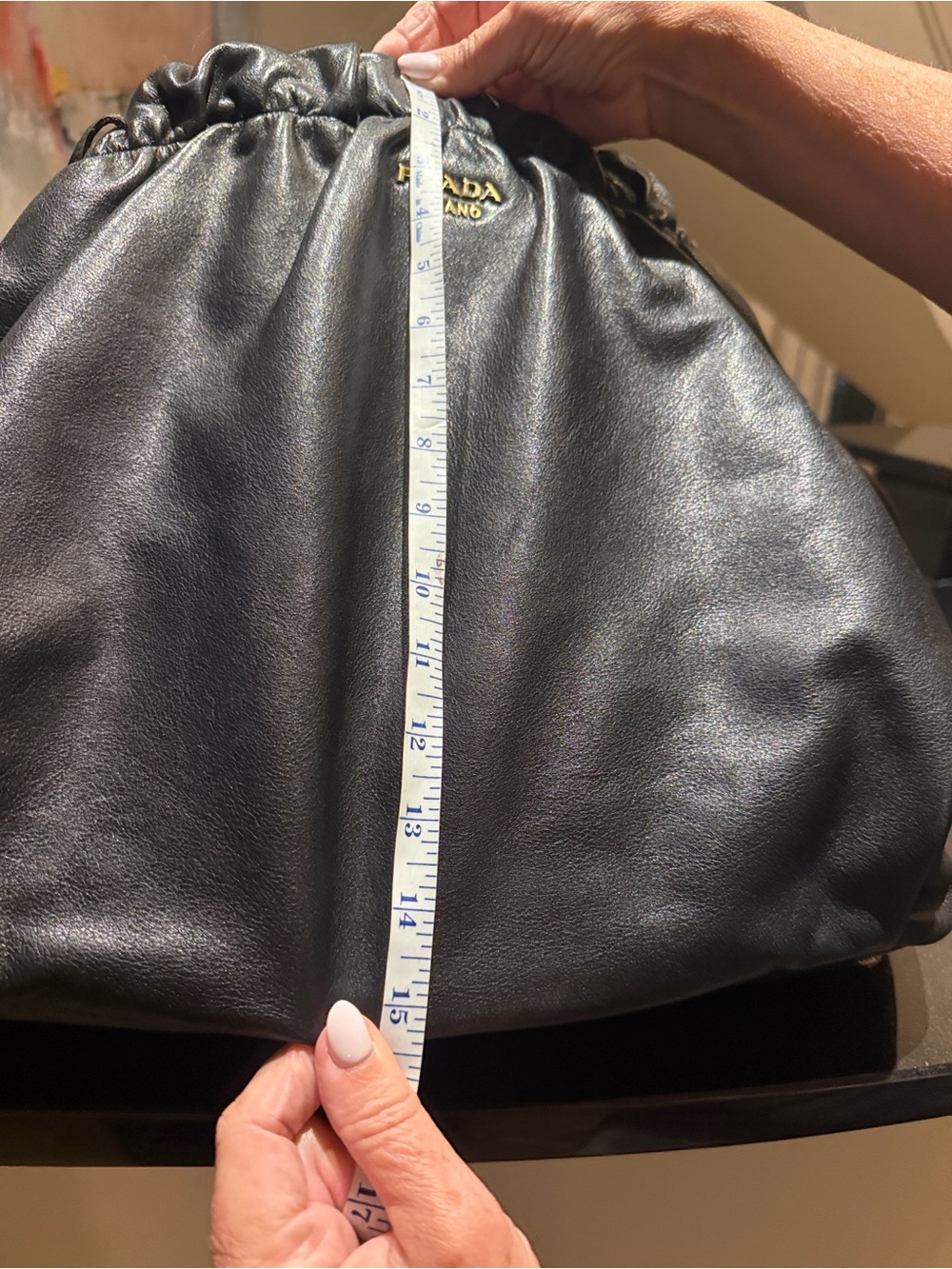 Prada Nero Large Drawstring Leather Tote with Gold Logo - Picture 6 of 16